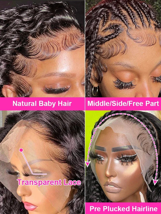 13x4/13x6/360 HD Lace Curly Human Hair Wig – 200% Density, Deep Wave & Water Wave