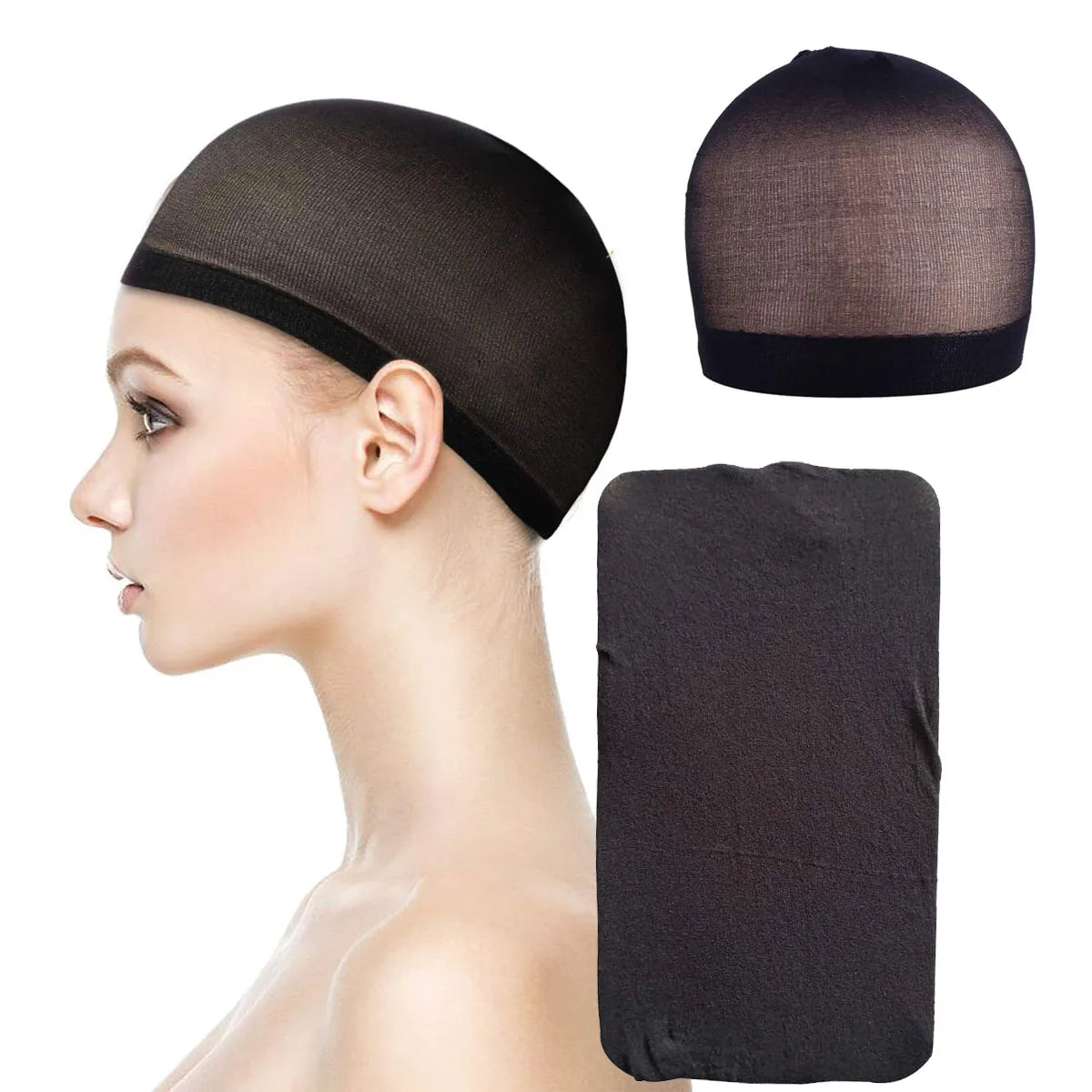 1Pack 2Pcs Top Stocking Nylon Wig Cap Hair Net For Weave Hair Wig Nets Black Stretch Mesh Wigs Cap For Making Wigs Free Size
