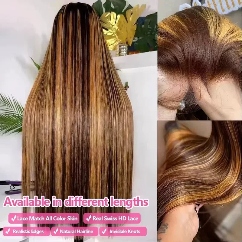 Highlight 4/27 Straight Glueless Lace Wig – 250% Density, 5x5 HD Lace, Human Hair