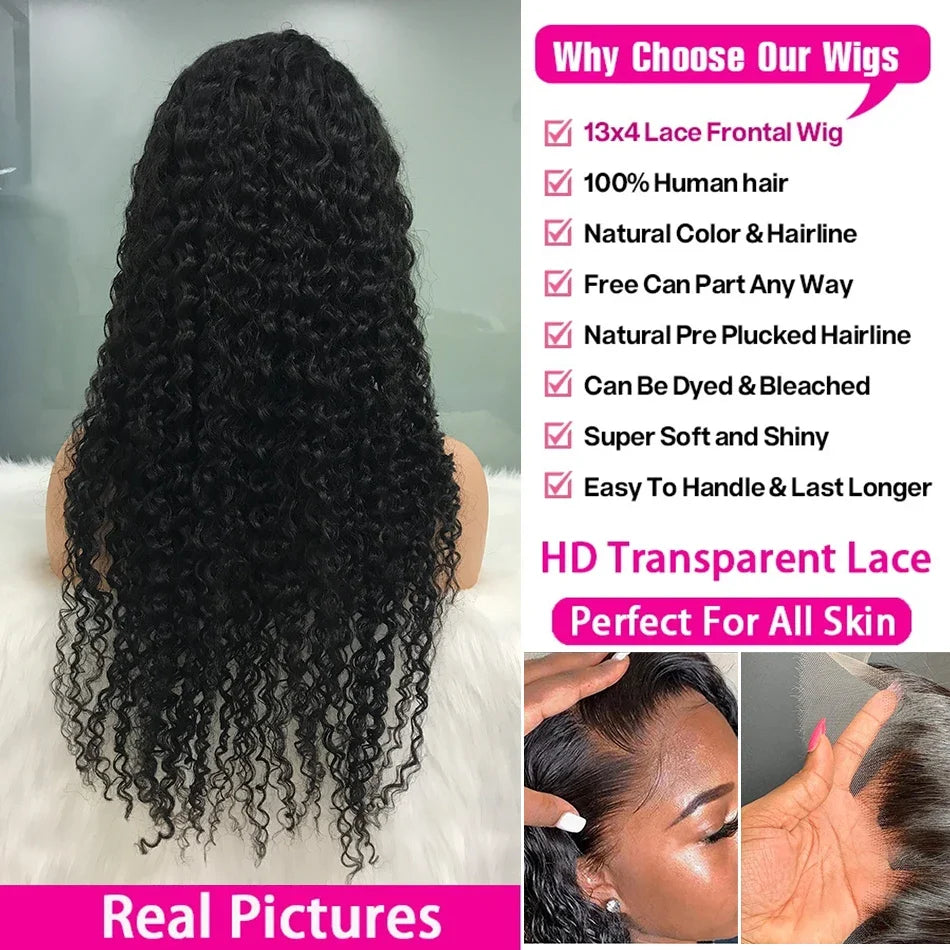 13x4/13x6/360 HD Lace Curly Human Hair Wig – 200% Density, Deep Wave & Water Wave
