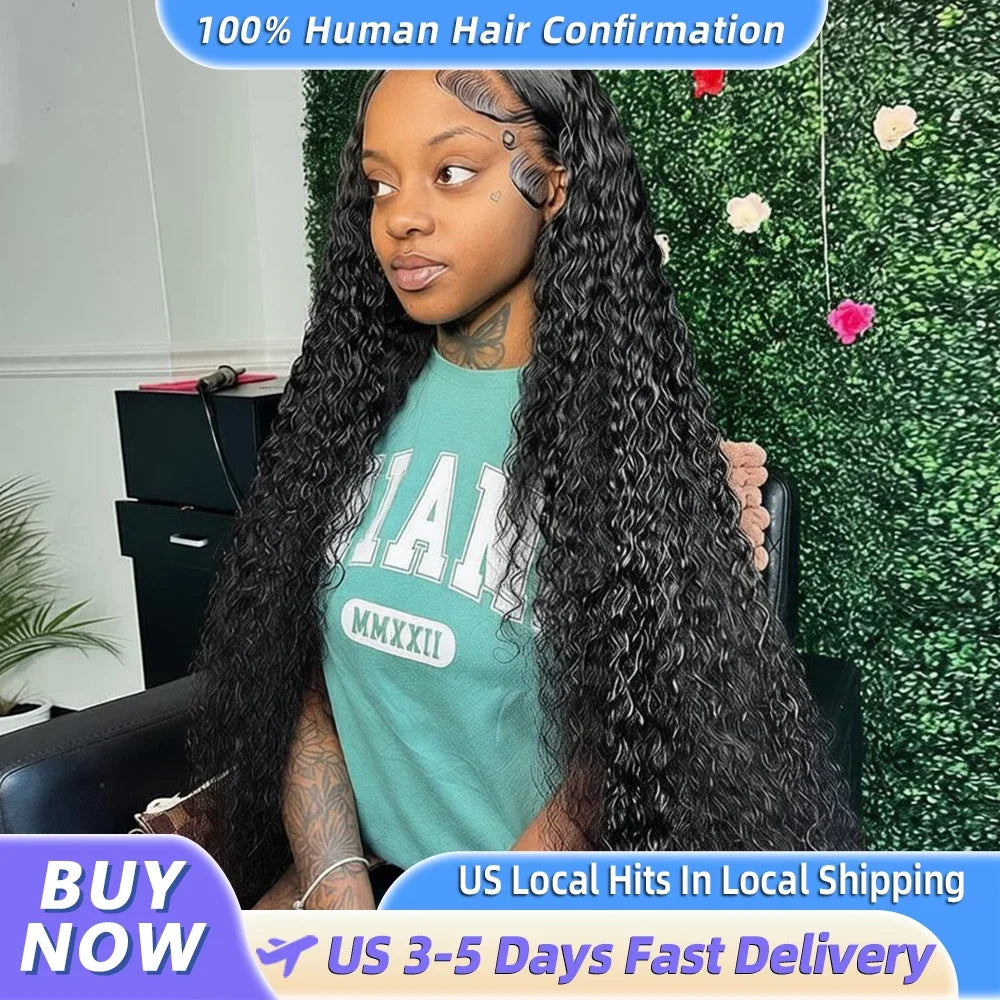 13x4/13x6/360 HD Lace Curly Human Hair Wig – 200% Density, Deep Wave & Water Wave