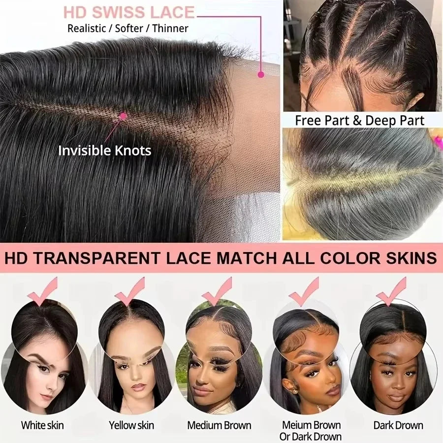 13x4/13x6 HD Lace Bone Straight Glueless Wig – Brazilian Human Hair, 36–40 Inch