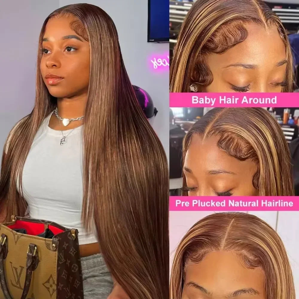 Highlight 4/27 Straight Glueless Lace Wig – 250% Density, 5x5 HD Lace, Human Hair