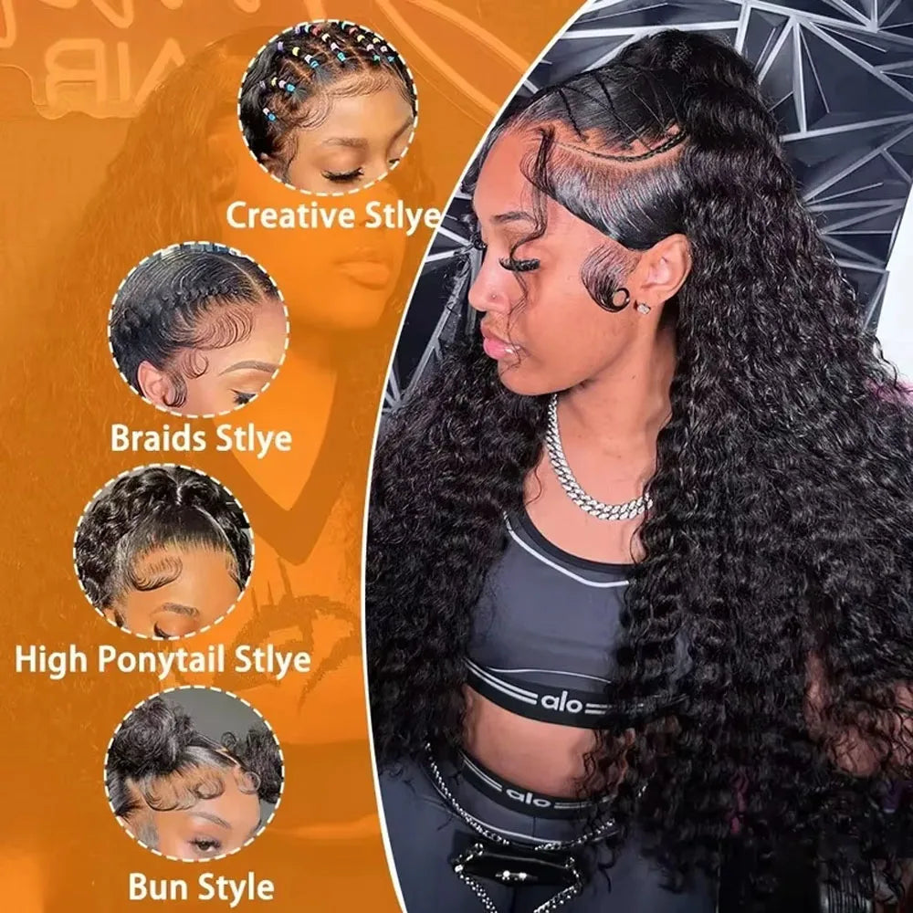 13x4/13x6/5x5 Deep Wave Glueless Lace Wig – Remy Brazilian Human Hair, 250% Density, 16–42 Inch
