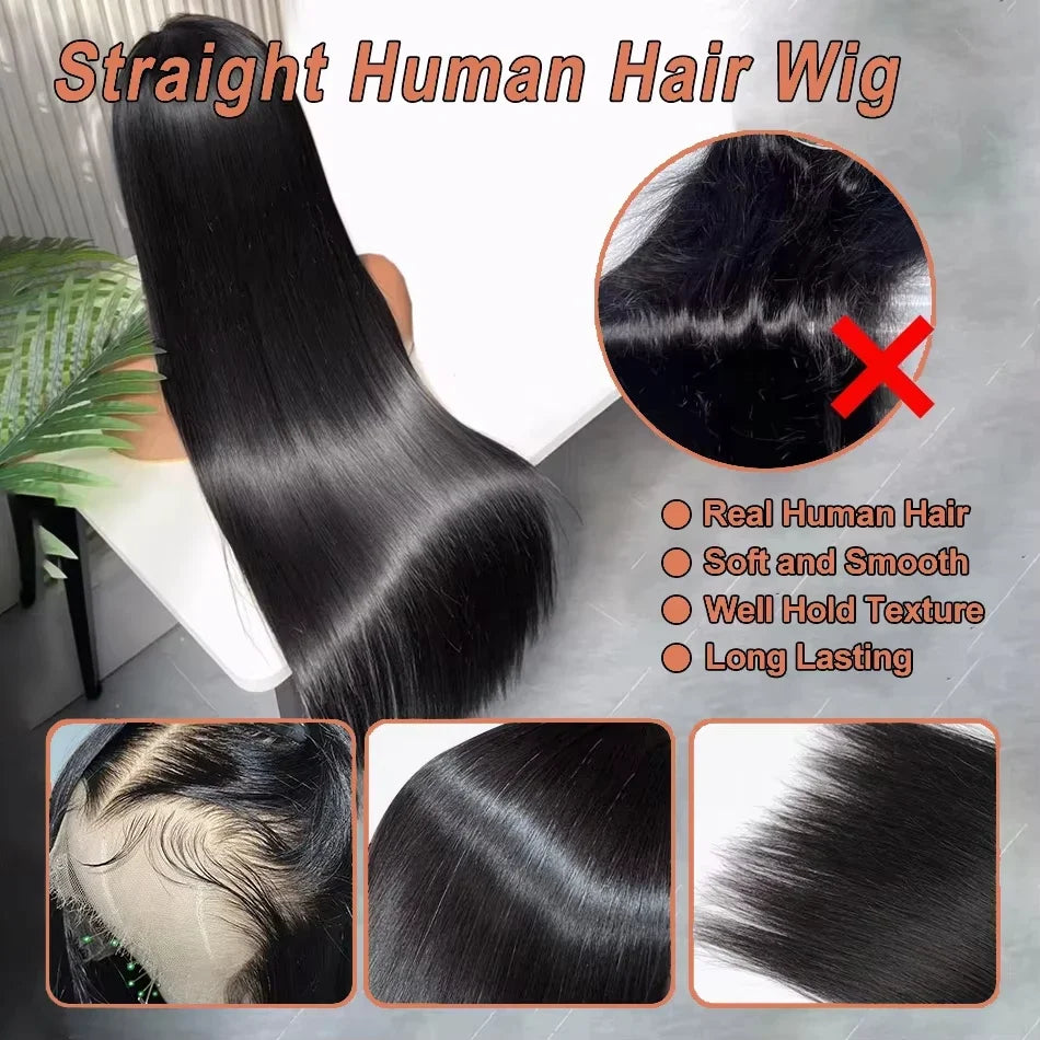 13x4/13x6 HD Lace Bone Straight Glueless Wig – Brazilian Human Hair, 36–40 Inch