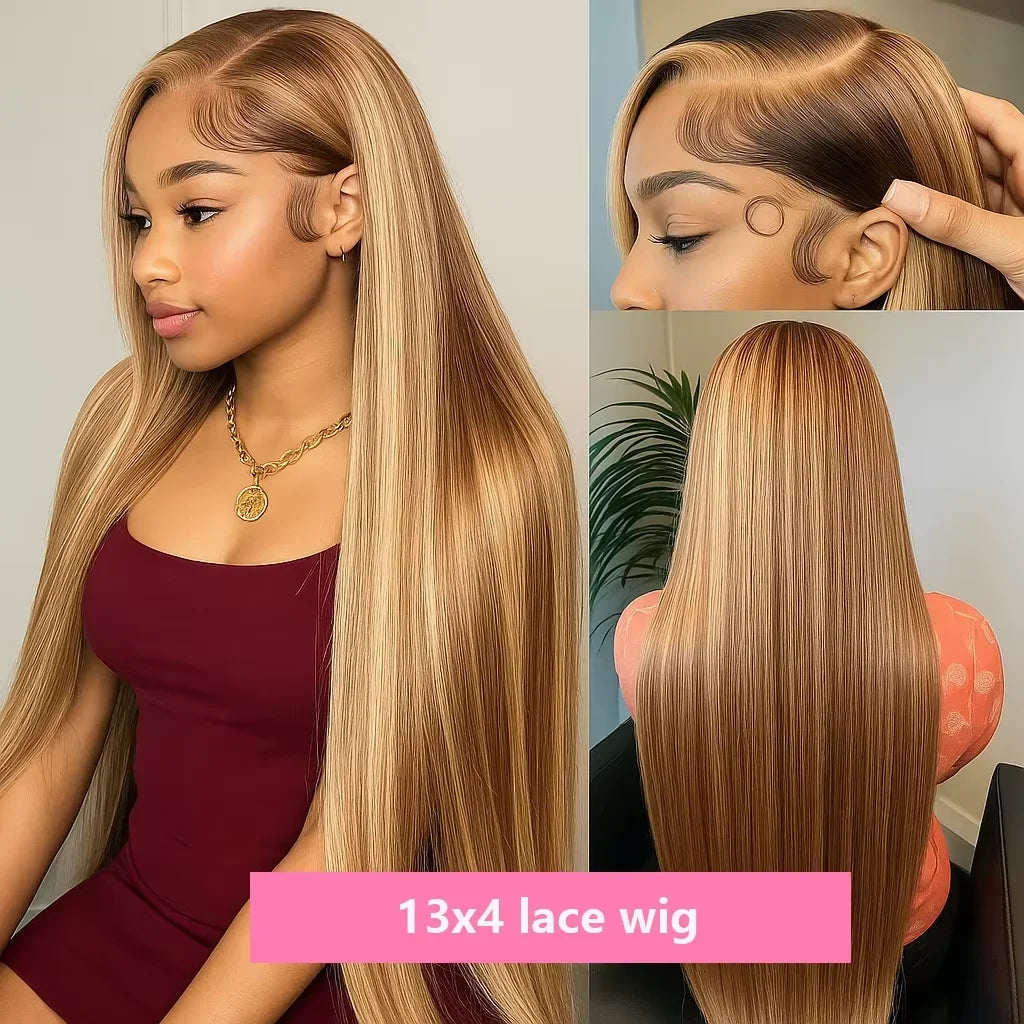 Highlight 4/27 Straight Glueless Lace Wig – 250% Density, 5x5 HD Lace, Human Hair