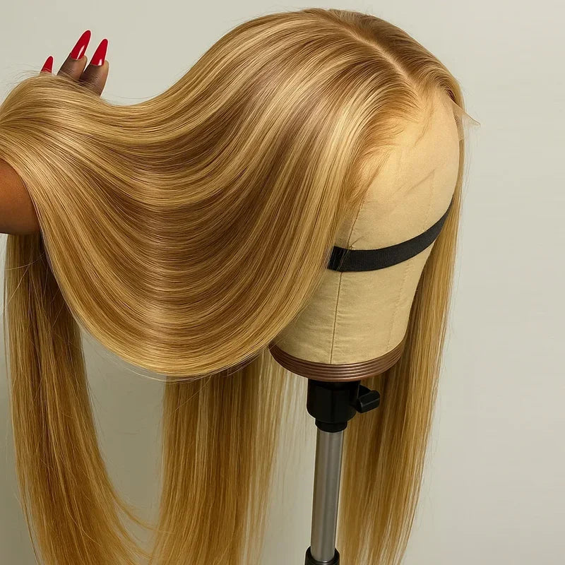 Highlight 4/27 Straight Glueless Lace Wig – 250% Density, 5x5 HD Lace, Human Hair