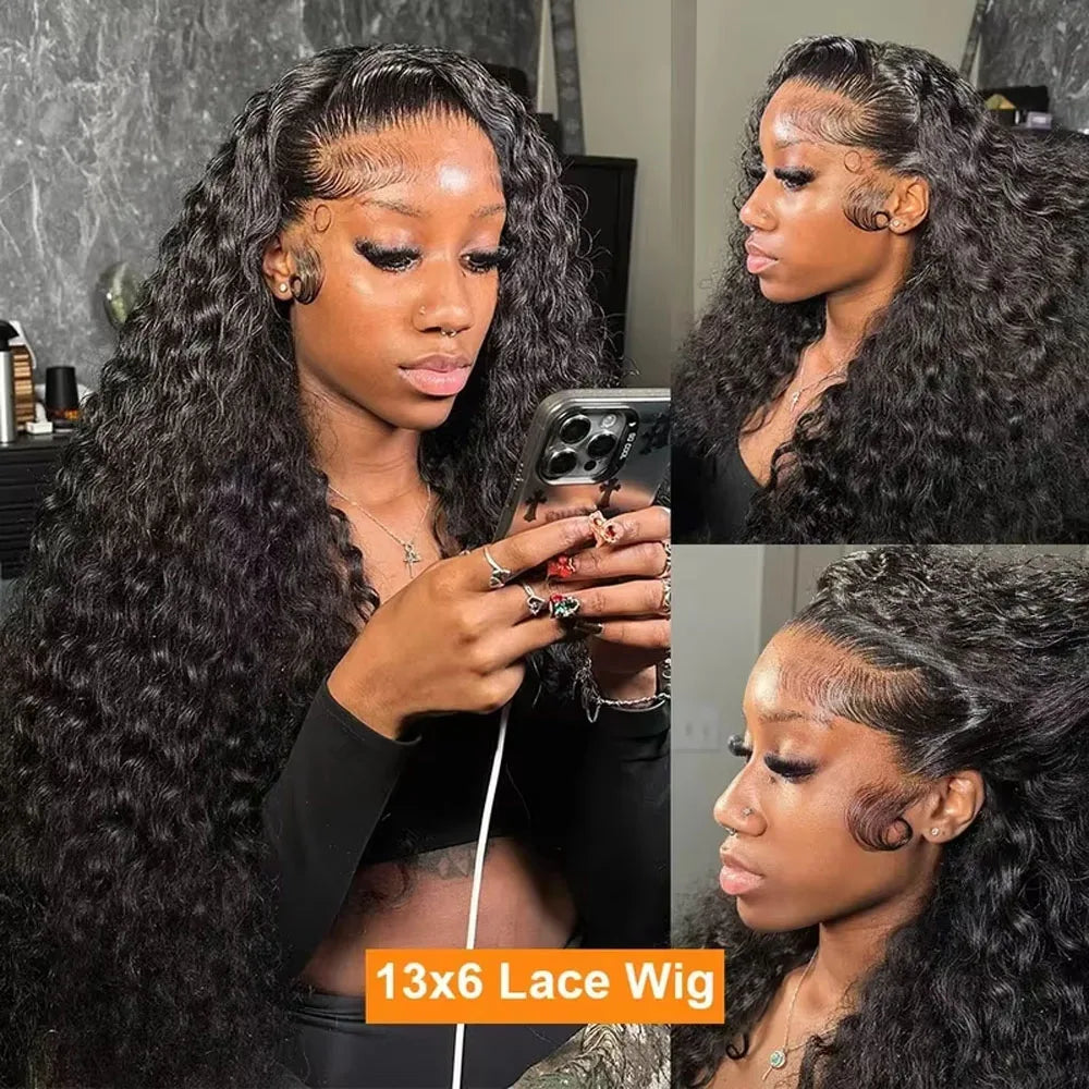 13x4/13x6/5x5 Deep Wave Glueless Lace Wig – Remy Brazilian Human Hair, 250% Density, 16–42 Inch